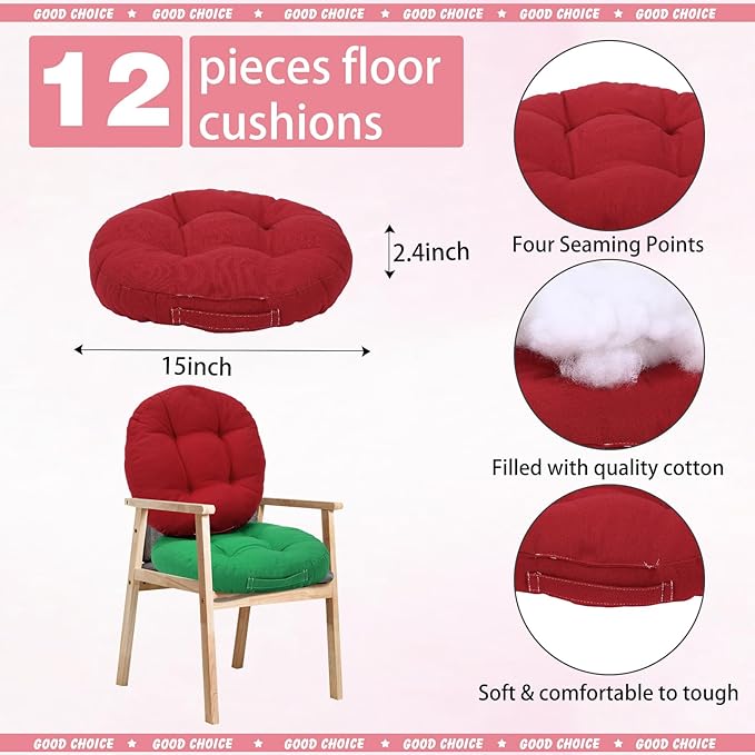 Gerrii 12 Pieces Classroom Floor Cushions with Handles Flexible Floor Seating Cushions Pillows School Chairs in Home School Classroom Kindergarten Daycare Nursery(Fancy Color,Round)