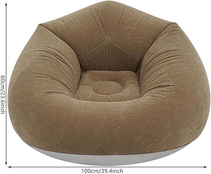 DYRABREST 6 Pcs Bean Bag Chairs for Adults, Inflatable Chairs with Air Pump, Folding Blow Up Couch, Flocking Portable Lazy Sofa for Movie Night, Living Room, Camping (Brown)