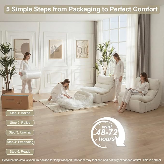Set of 2 Bean Bag Chairs for Adults, Boneless Lounge Chair, Anti Cat Scratch Fabric with Machine Washable, Beanbag Chair for Bedroom, Floor Couch Living Room, Bedroom, Reading Corner (Beige)