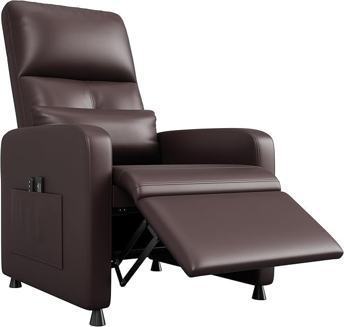 GarveeHome Power Recliner Chair, Adjustable Electric Recliner Ergonomic Overstuffed PU Leather Single Sofa, Tall Back, Padded Seat, 2 Side Pockets and USB Port, Home Theater Seating for Living Room