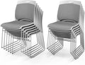 VINGLI Stackable Chairs Set of 12, Stacking Office Chairs with Metal Sled Base, Ergonomic Plastic Padded Seat & Back, Capacity 350lbs, Stacking Chairs for Waiting Room Break Room Banquet Guest, Gray