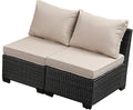 SunloungeCo 2 Piece Outdoor Wicker Armless Sofa, Patio Sectional Sofa Set with Thick Seat Cushions and 2 Back Cushions for Garden Patio, Backyard, Poolside Beige