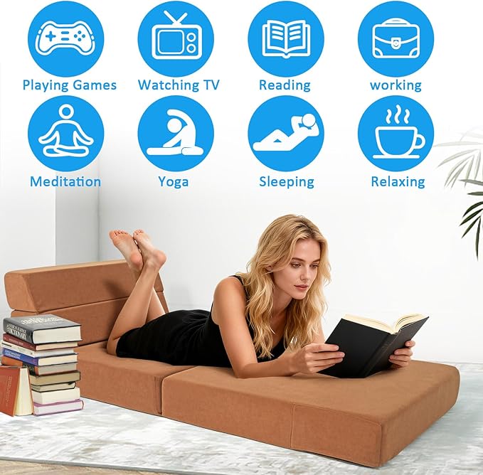 Folding Sofa Bed with Backrest 4 in 1 Convertible Sleeper Chair Memory Foam Fold Out Chair Bed Foldable Mattress Portable Floor Futon Sofa Couch for Living Room/Dorm/Guest Room/Home Office