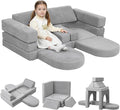 MeMoreCool Kids Modular Play Couch – 10-Piece Foam Climbing Sofa Set for Ages 2–6 | Creative Fort Building, Reading & Nap Time | Washable Plush Covers, Light Grey