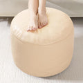 HIGOGOGO Round Stuffed Pouf Ottoman, Pu Leather Poufs with Foam Chunk Filling, Furry and Fluffy Pouf Foot Stool Storage Ottoman, 26 X 18 Floor Poufs Foot Rest for Living Room, Beige