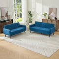 Tbfit Mid Century Modern Sofa Couch, Blue, Loveseat & Standard Sofa | linen fabric, button tufted, solid wood foot, pocket spring, wood slats frame