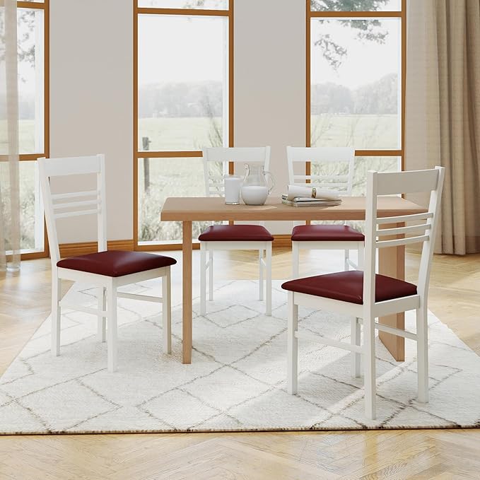 Giantex Wooden Dining Chairs Set of 2, Armless Kitchen Chairs w/Slat Backrest, Upholstered PU Seat, Rubber Wood Frame, Modern Dinette Furniture Set for Dining Room, Living Room