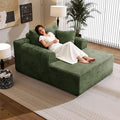 Oversized Chaise Lounge Chair Indoor, Upholstered Single 61'' Round Arm Boneless Cloud Sofa Bed Sleeper Couch, No Assembly Faux Rabbit Fur Memory Foam Reading Chair for Living Room Bedroom Green