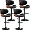 Aowos Bar Stools Set of 4, Adjustable Swivel Bar Stools Mid-Century Modern PU Leather Counter Height Bar Stool for Kitchen Island Bar Chairs with Back (Black)