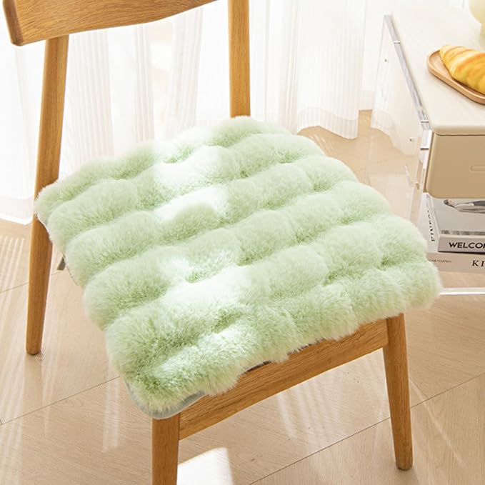 Square Faux Fur Seat Cushion, Faux Rabbit Fleece Chair Pad, Winter Thick Plush Cushions for Dining Chairs, Comfy Lazy Sofa Office Floor Pillow, Cute Bedroom Decor(Green,4pc/17.7×17.7inches)
