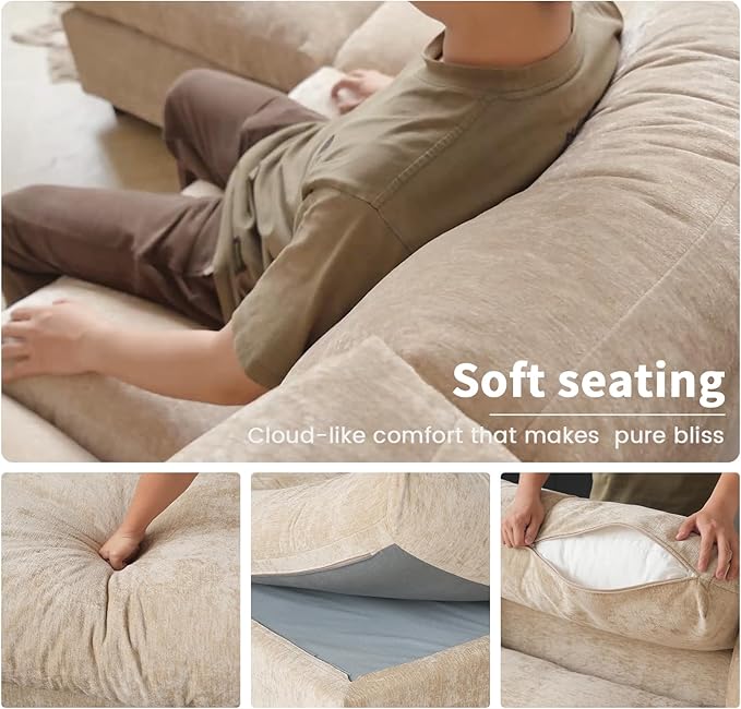 WJShome Cloud Couch Modular Sectional Sofa,100.5" V Shaped Couch, Convertible Wide Seater, 5 Seater for Living Room Set,Covers Washable&Replaceable,Khkai