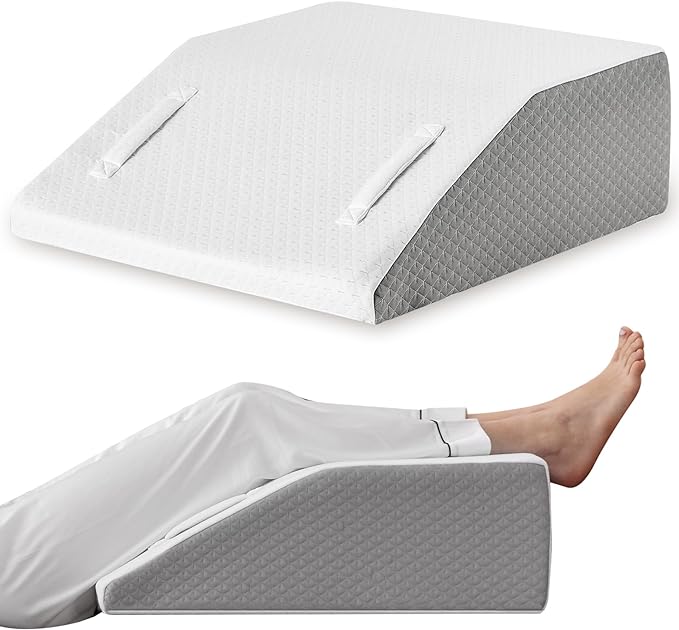 Ruqmuis Leg Elevation Pillow for After Surgery, 10inch Foam Leg Elevating Pillow for Swelling and Blood Circulation, Leg Wedge Pillow for Sleeping, Knee Pillow for Knee Hip Ankle Pain Relief, White