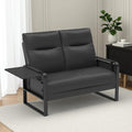 Faux Leather Loveseat, Upholstered Loveseat with Side Tray Table & Storage Pocket, Small Loveseat for Living Room, Modern 2 Seater Sofa Couch for Small Spaces, Bedroom, Black