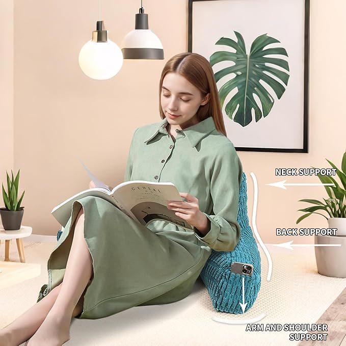 PAJEO Reading Pillow for Sitting in Bed, Large Backrest Reading Pillow with Arm Rest,Back-Rest Support Cushion for Sit Up on Couch, Sofa, and Floor, Dorm Essentials (Dark Green Corduroy, Large(19"))
