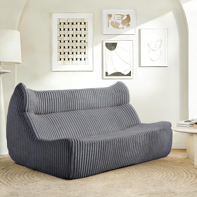 Big Bean Bag Chairs, Lazy Floor Sofa, Fireside Chair for Living Room, Bedroom, Office (Grey, Loveseat)