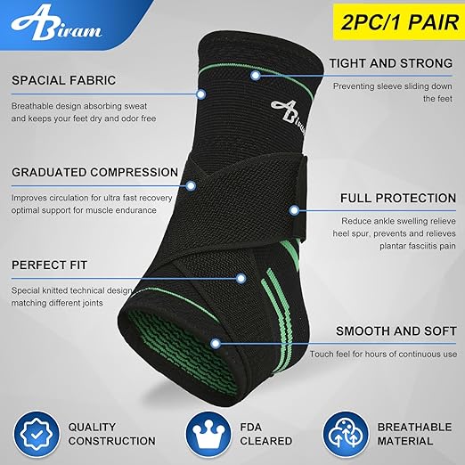 ABIRAM Ankle Brace for Women & Men, Ankle Compression Sleeve with Wrap, Foot Support Sleeve, Ankle Support for Sprained Ankle, Plantar Fasciitis Relief Socks, Achilles Tendonitis, Sport,S