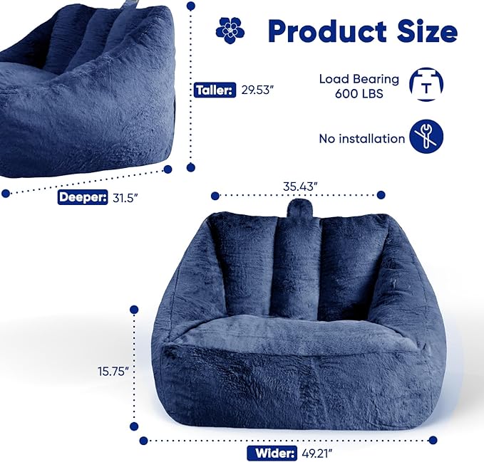 Giant Bean Bag Chair, Oversized Bean Bag Couch for Adults and Kids, Faux Fur Shell-Shaped Large Chair with Filler, Stuffed Big Accent Sofa Lounge Floor Sofa for Gaming, Reading