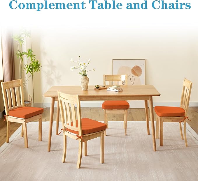 Chair Cushions for Dining Chairs Set of 6, Non Slip Kitchen Chair Pads, 17" x 16" x 2", Indoor Dining Chair Cushions with Ties, D-Shaped Seat Cushions for Kitchen Chairs, Orange