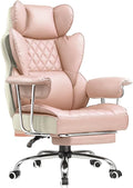COMHOMA Big and Tall Office Chair, High Back Leather Gaming Chair with Footrest, Executive Ergonomic Office Chairs with Pocket Spring Lumbar Support and with Outward Fixed Soft Armrests