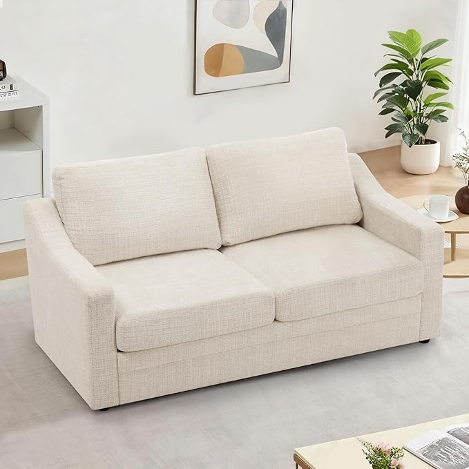 ACMEASE 67 Inches Chenille 2-Seat Sofa w/Comfortable Back Cushions, Modern Love Seat w/Deep Seat Space, Upholstered 2 Seater Couch w/High Resiliency Foam for Living Room, Office, Beige