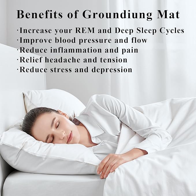 Grounding Mat for Bed, Grounding Mattress Cover for Improving Sleep, Sleep Pad, Earth Mat Carbon Leatherette Therapy (54" x 78")