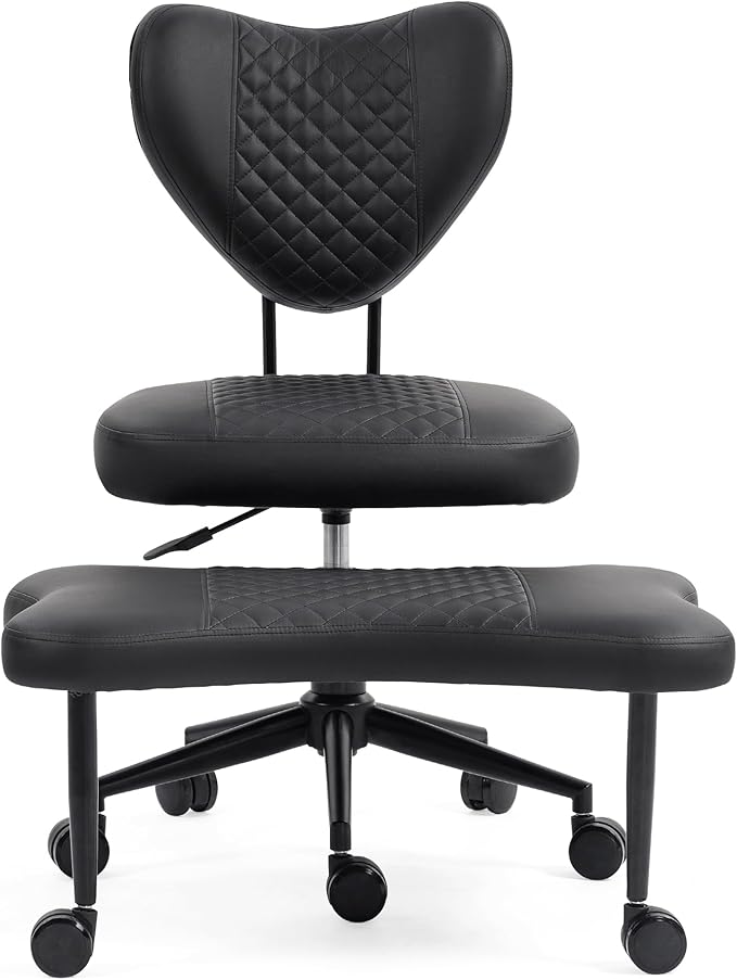 Meditation Chair with Lumbar Support, Ergonomic Floor Sitting Chair Adjustable Height, Cross Legged Chair for Office, Yoga & Mindfulness, Cushioned Seat with Wheels (Black)