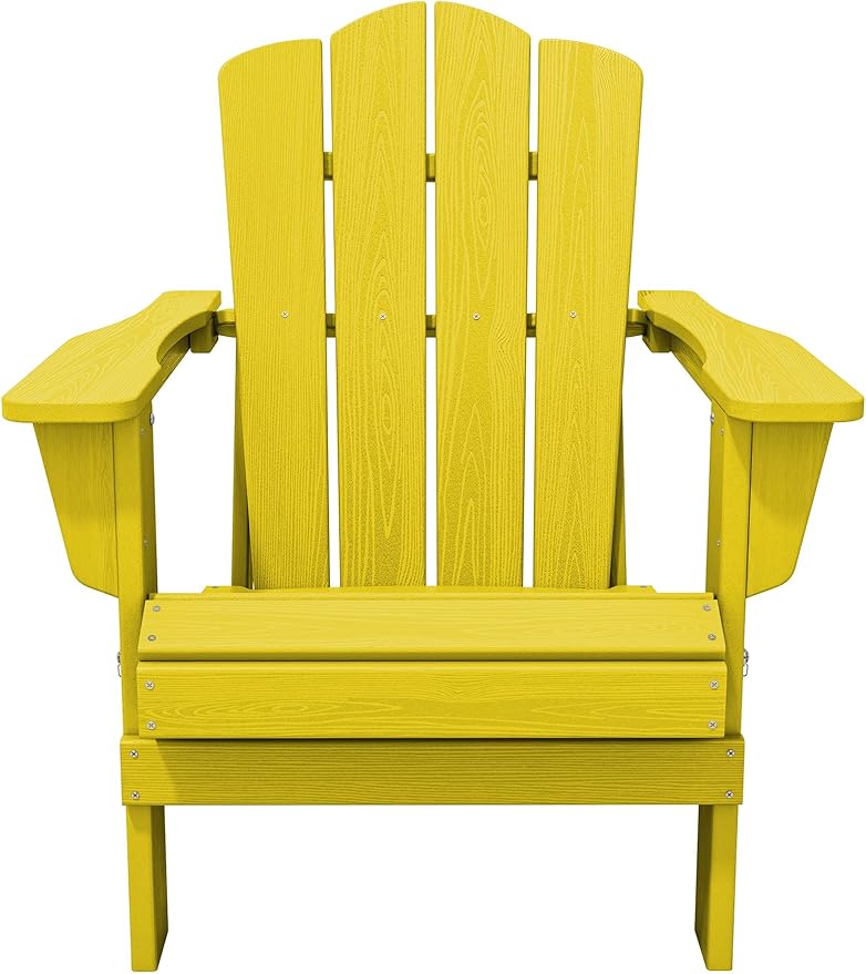 KINGYES Folding Adirondack Chair Set of 6, HDPE All-Weather Folding Adirondack Chair, Yellow