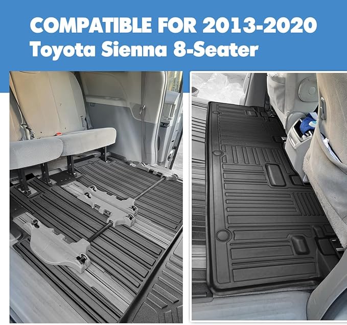 Car Floor Mats and Trunk Mat Compatible for 2013-2020 Toyota Sienna 8 Seater Model (3rd Row Seats Without Power Folding) All Weather Protectors for 2020 Toyota Sienna Accessories