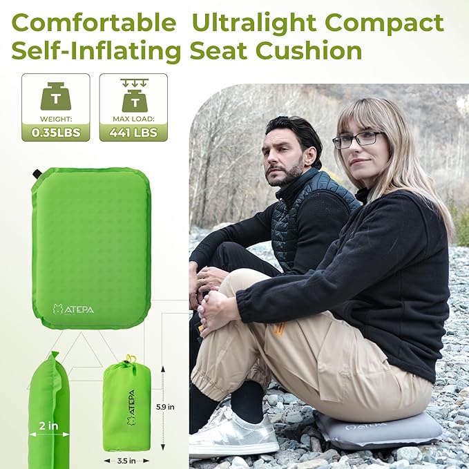 ATEPA Inflatable Seat Cushion, Self-Inflating Portable Stadium Airplane Travel Foam Cushion Pad for Camping, Sports Events, Outdoor