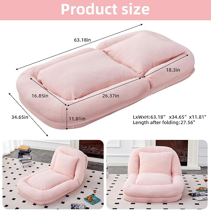 Comfortable Pink Folding Sofa Chair - Features 5 Adjustable Positions for Relaxation, Gaming, and Meditation Bliss!
