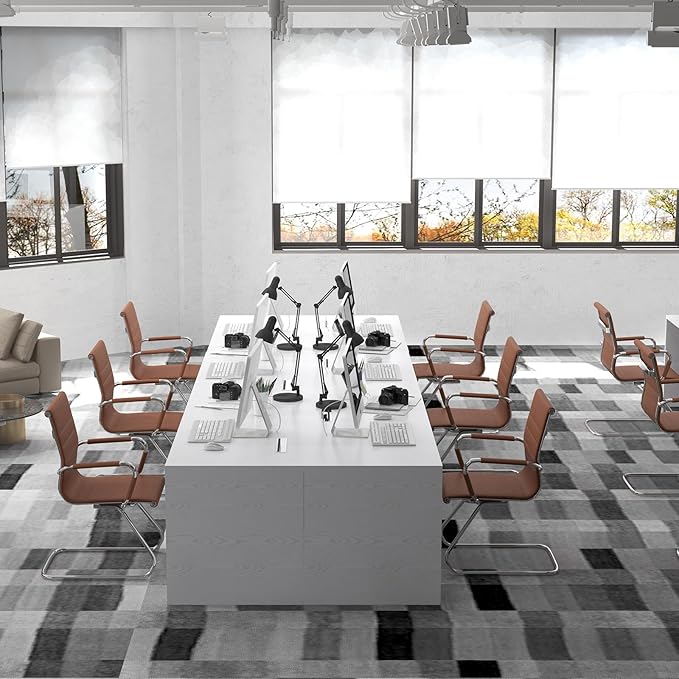 DM Furniture Office Desk Chair Set of 8,No Wheels PU Leather Computer Chairs Mid Back Guest Chairs with Seld Base for School/Reception/Conference/Waiting Room,Cafe