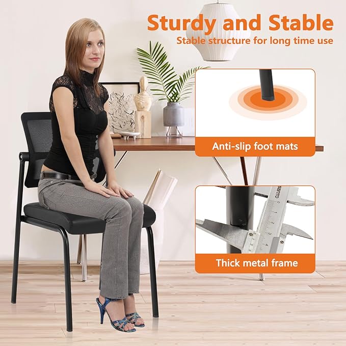 CLATINA 8PK Mesh Stacking Office Desk Chairs, Portable Stackable Bulk Waiting Room Armless Chair with Adjustable Back & Leather Seat for Guest Lobby Side School Church Conference Break, Black