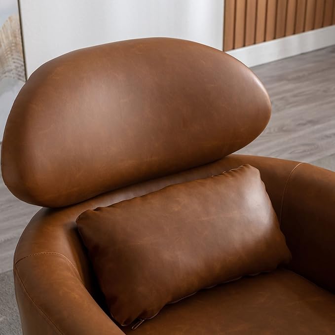 DM Furniture Brown Leather Accent Chairs Set of 2, PU Upholstered Living Room Chair Mid Century Modern Couch Arm Chairs Comfy Side Chair w/Gold Legs for Bedroom/Lounge/Reading