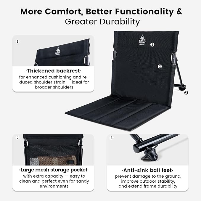 ONETIGRIS Ultralight Camping Chair,Foldable Chair with Backrest,Portable Flip Chair for Beach,Poolside,Picnic,Camping&Backpacking Hiking