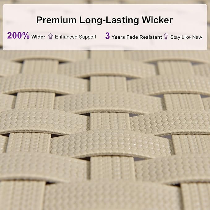 PURPLE LEAF Oversize Patio Wicker Chaise Lounge 2 Piece, Aluminum Outdoor Pool Lounge Chair with Adjustment Backrest, Breathable Lounger Sunbath Tanning Recliner for Poolside, Garden, Khaki