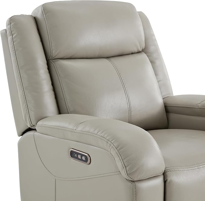 Watson & Whitely Oversized Genuine Leather Power Recliner Chairs for Big and Tall, Wall Hugger Recliner with Power Headrest & Charging Ports, Extra Large Reclining Chair for Living Room, Grey