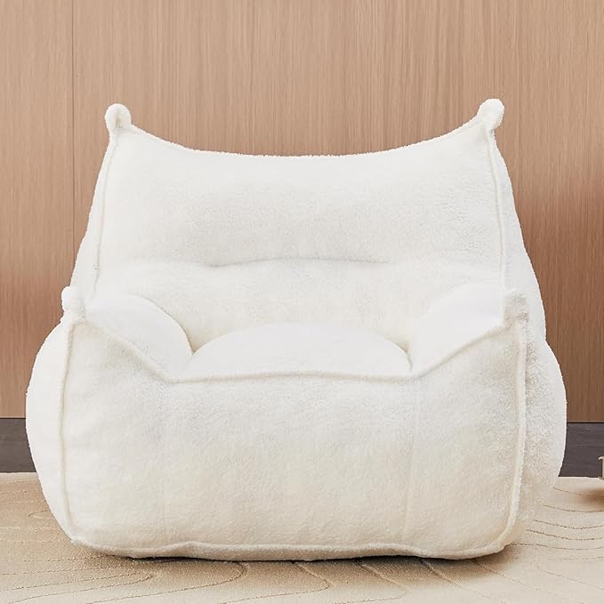 Giant Bean Bag Chair for Adults and Kids, Comfy Beige Beanbag with Filling Plush Fluffy and Back Support, Lounge Lazy Floor Sofa Accent Chair, Cozy Single Cloud Couch for Living Room, Bedroom & Dorm