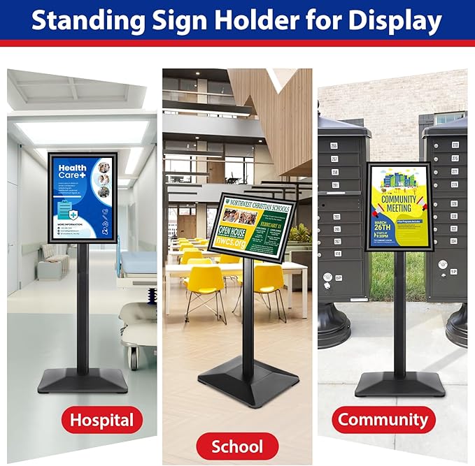 VAIIGO Business & Store Sign Holders 8.5x11inch 3Pack Adjustable Floor Standing Sign Holder with Heavy Duty Display Stand (Black, Silver)