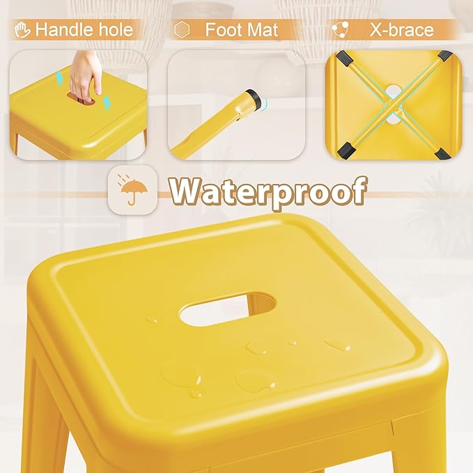 Furmax 30 Inch Metal Bar Stools Set of 4, Counter Height Backless Stools, Industrial Bar Chairs Patio Stool Stackable Backless Stool for Kitchen/Dining Room/Bistro/Patio Indoor Outdoor (Yellow)