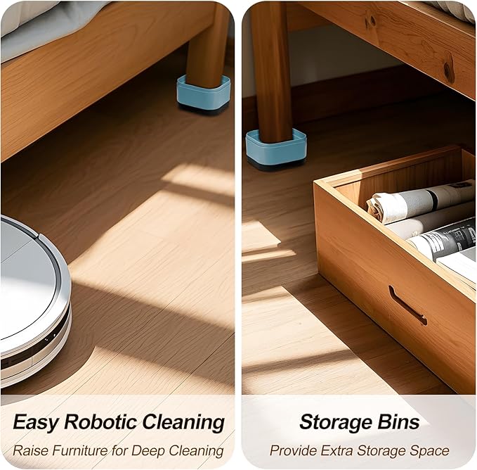 Kvoike 8 Pack Furniture Risers, Adjustable Bed Risers Heavy Duty Stackable Bed Raisers for Table Desk Couch Chair Sofa Cabinet Bed Legs Lift Height 1"