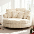 Chifee & Vingol 59.8" W Oversized Accent Round Chair Large Barrel Chair with Wheels & 5 Pillows, Faux Fur Fabric - Beige