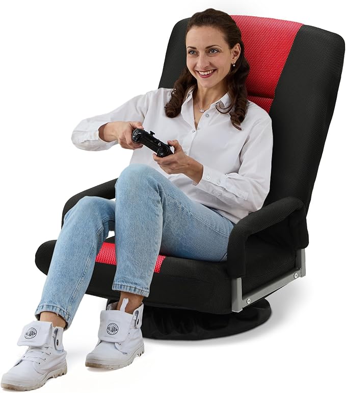 Swivel Gaming Chair 360 Degree Multipurpose Floor Chair w/Armrest & 6 Adjustable Postions Backrest for Adults & Kids, for Reading, Gaming, Watching, Relaxing, Red