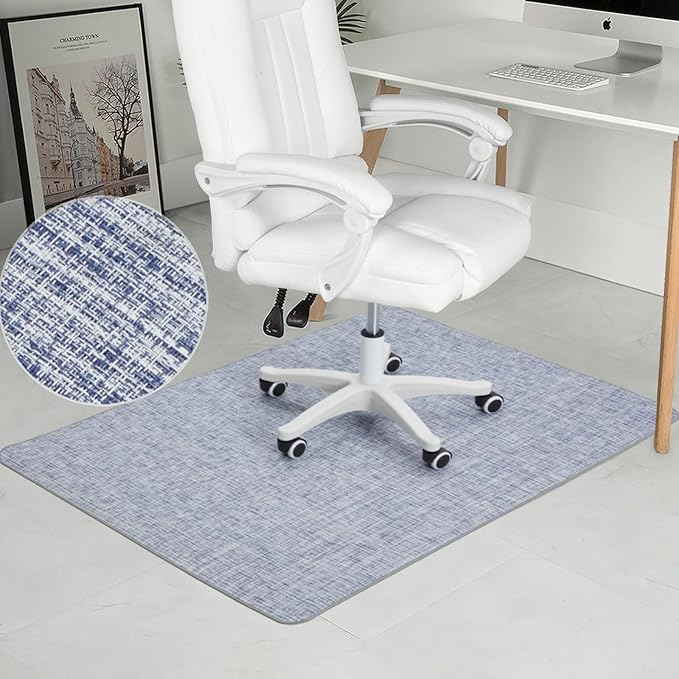 Chair Mat for Hardwood & Tile Floor, 36" x 48" Heavy Duty Office Chair Mat for Rolling Chairs, Anti Slip, Non-Curve, Floor Protector for Home Office, Blue White