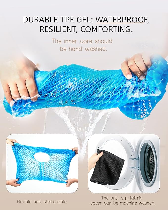 Anzeng Gel Seat Cushion for Long Sitting, Gel Cushion for Pressure Relief, Soft & Breathable, Chair Cushion for Office Chair, Car, Wheelchair, Seat Cushion with Non-Slip Black Cover