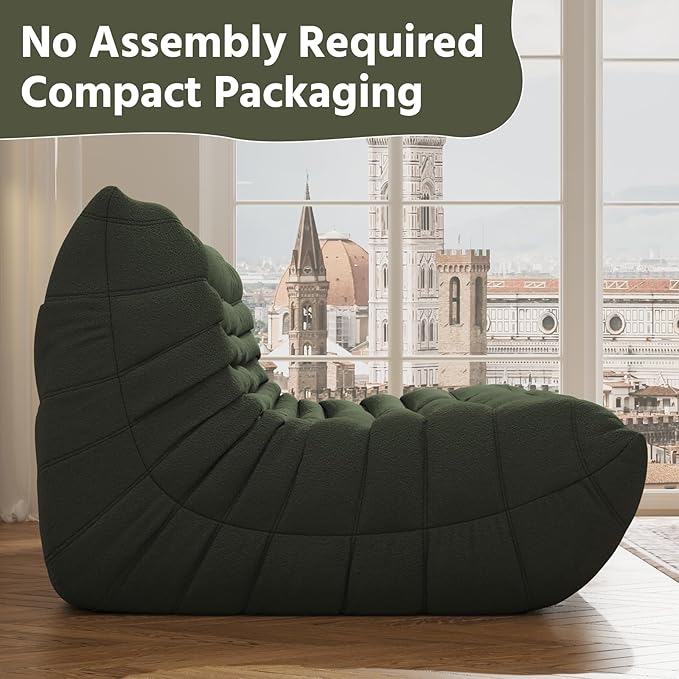 Bean Bag Chair, Fireside Chair, Large Bean Bag Chair for Adults, Bean Bag Chairs for Teens with High-Resilience Foam, Non-Slip Base Floor Lounge Sofa,Living Room (Green, 3-Seater)