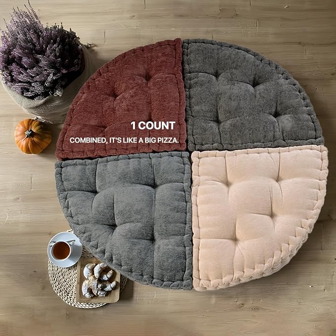 Fan-Shaped Floor Cushion Corner Nook Floor Pillow, Meditation Cushion for Sitting or Yoga, Kids Play Cushions Thick for Indoor or Outdoor Seating 20"*20" Red