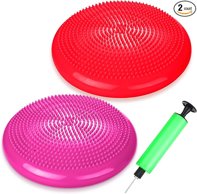 Silipull 2 Pcs Wiggle Seat Inflated Wobble Cushion Flexible Balance Disc with Air Pump for Core Stability Strengthening Improving Posture Physical Exercise