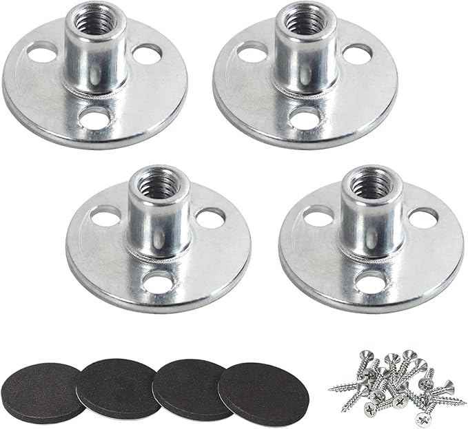AORYVIC 5/16'' Round Base Screw-in T-Nuts Furniture Sofa Hardware with Screw and Rubber Pad Set of 4