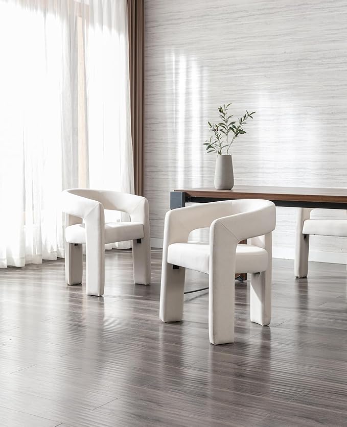 DAYALANE Modern Barrel Dining Chairs Set of 2, Upholstered Kitchen Chairs with Arms Comfy Fabric Side Chair for Living Room/Dining Room/Reception, Linen Cream