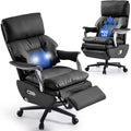 EMIAH Ergonomic Office Chair with Foot Rest Electric Executive Office Chair Reclining with Massage Big and Tall High Back Computer Chair with Wheels, Genuine Leather (Black)